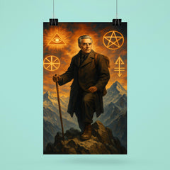 Julius Evola on alpine peak with occult symbols poster 6