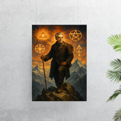 Julius Evola on alpine peak with occult symbols poster 7