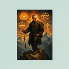 Julius Evola on alpine peak with occult symbols poster 8
