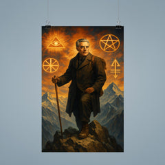 Julius Evola on alpine peak with occult symbols poster 9