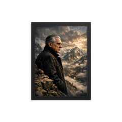 Julius Evola on mountain ledge severe profile framed print on a plain backdrop in size 12"x16".