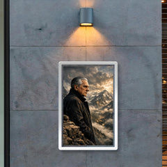 Julius Evola on mountain ledge severe profile poster 2