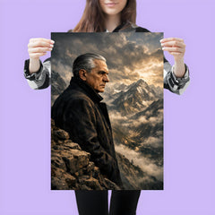 Julius Evola on mountain ledge severe profile poster 3