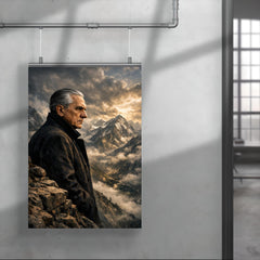 Julius Evola on mountain ledge severe profile poster 4