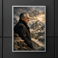 Julius Evola on mountain ledge severe profile poster 5