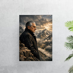 Julius Evola on mountain ledge severe profile poster 7