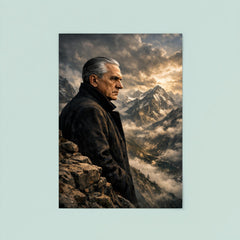Julius Evola on mountain ledge severe profile poster 8