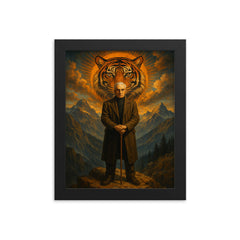 Julius Evola on mountain with tiger symbolism framed print on a plain backdrop in size 8"x10".