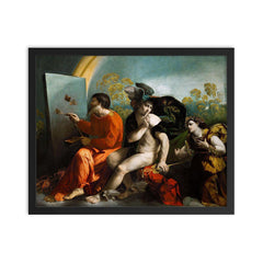 Jupiter, Mercury and Virtue Painting by Dosso Dossi framed print on a plain backdrop in size 16"x20".