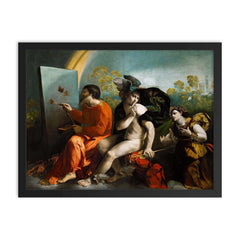 Jupiter, Mercury and Virtue Painting by Dosso Dossi framed print on a plain backdrop in size 18"x24".