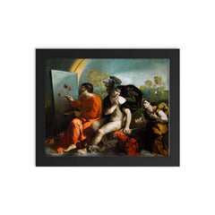 Jupiter, Mercury and Virtue Painting by Dosso Dossi framed print on a plain backdrop in size 8"x10".