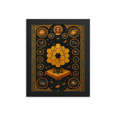 JWST deep field rendered as cosmic iconostasis framed print on a plain backdrop in size 8"x10".