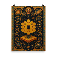 JWST deep field rendered as cosmic iconostasis poster on a plain backdrop in size 8"x10".