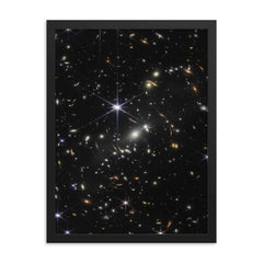 JWST SMACS 0723 First Deep Field 2022 framed print on a plain backdrop in size 18"x24".