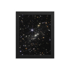 JWST SMACS 0723 First Deep Field 2022 framed print on a plain backdrop in size 8"x10".