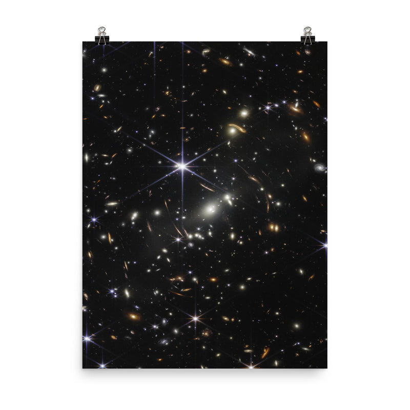 JWST SMACS 0723 First Deep Field 2022 poster on a plain backdrop in size 8