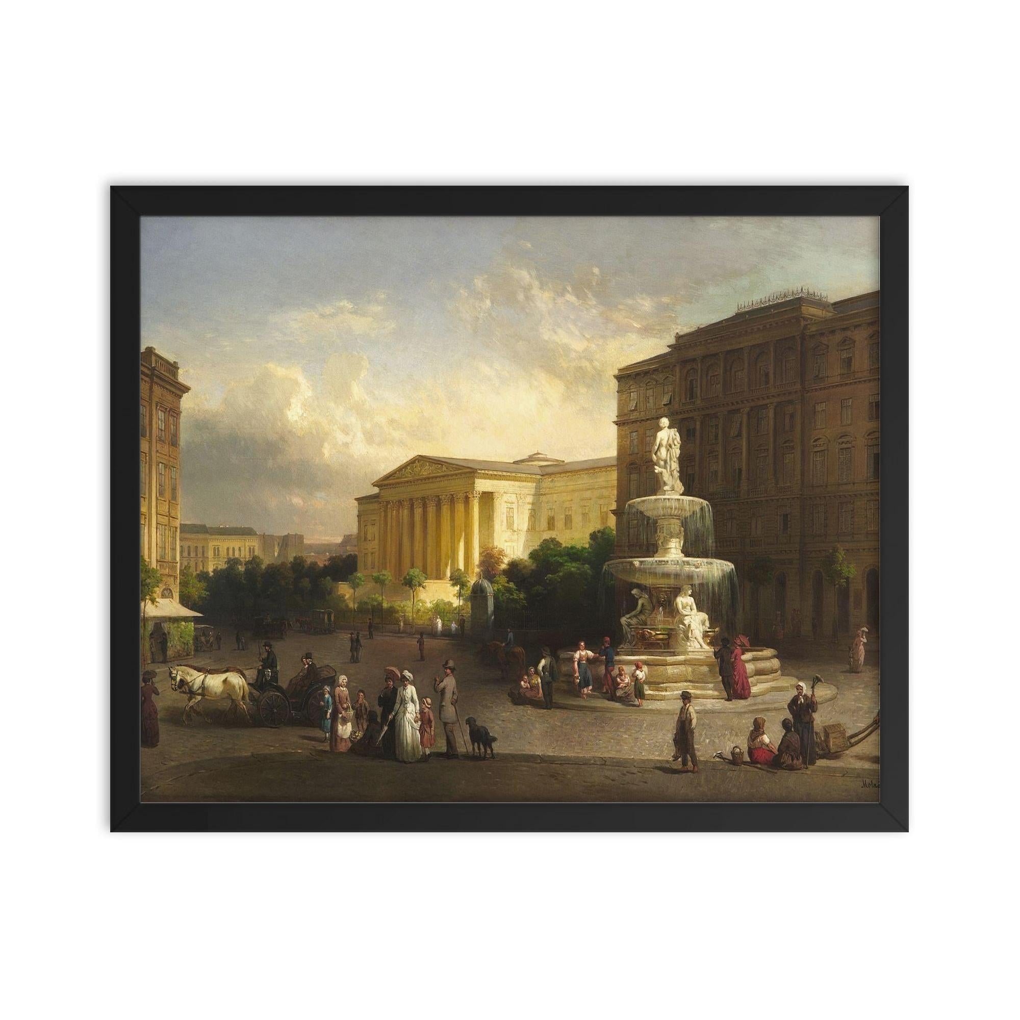 Kálvin tér, Budapest by József Molnár framed print on a plain backdrop in size 16"x20".