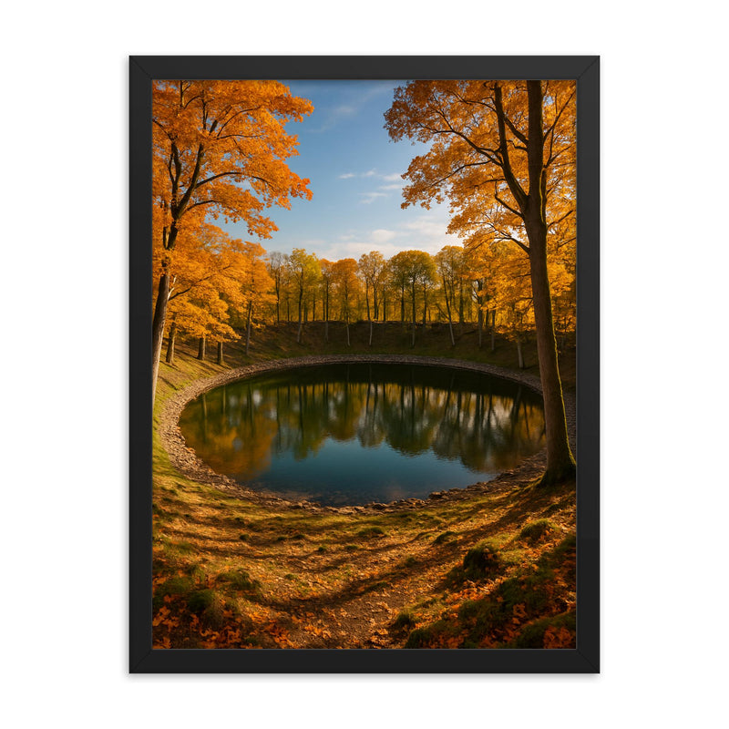 Kaali Meteorite Craters Estonia framed print on a plain backdrop in size 18