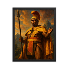 Kamehameha I framed print on a plain backdrop in size 16"x20".