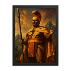 Kamehameha I framed print on a plain backdrop in size 18"x24".