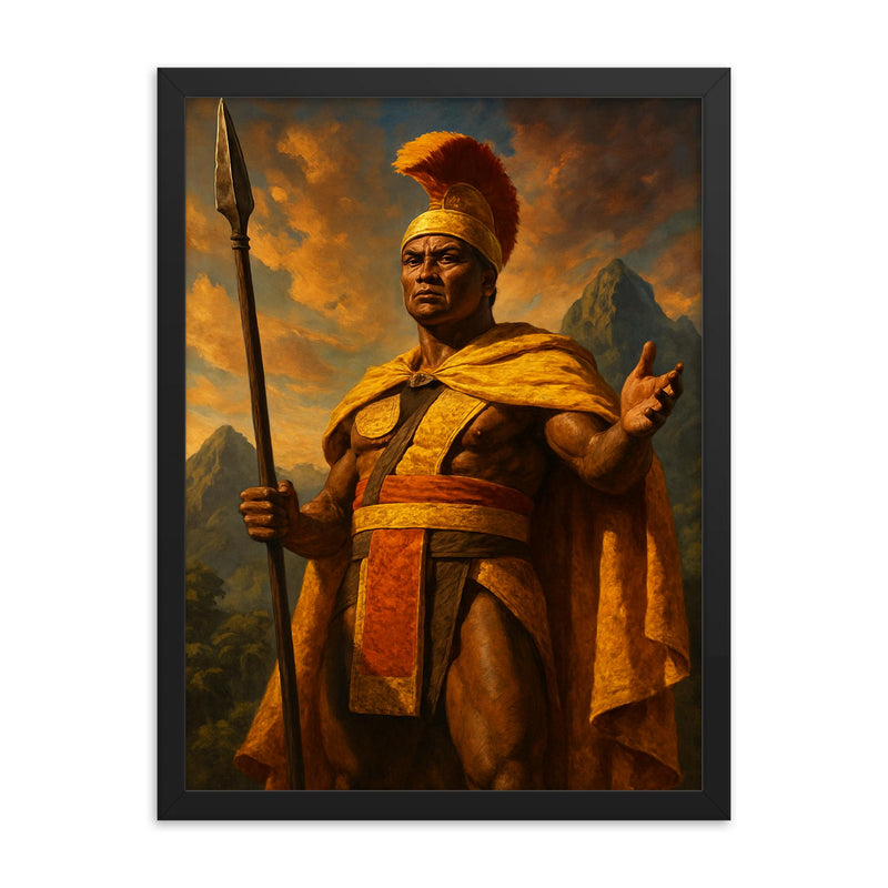 Kamehameha I framed print on a plain backdrop in size 18