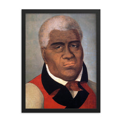 Kamehameha I framed print on a plain backdrop in size 18"x24".