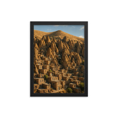 Kandovan Rock Village Iran framed print on a plain backdrop in size 12"x16".