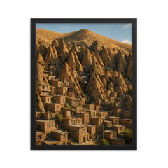 Kandovan Rock Village Iran framed print on a plain backdrop in size 16"x20".