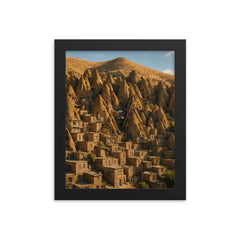 Kandovan Rock Village Iran framed print on a plain backdrop in size 8"x10".