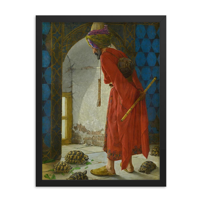 Kaplumbağa Terbiyecisi by Osman Hamdi Bey, 1906 framed print on a plain backdrop in size 18