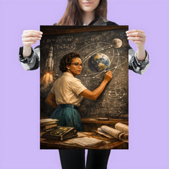 Katherine Johnson calculating trajectories with chalk precision poster 3