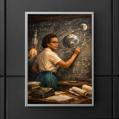 Katherine Johnson calculating trajectories with chalk precision poster 5