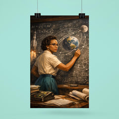 Katherine Johnson calculating trajectories with chalk precision poster 6
