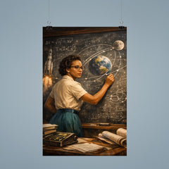 Katherine Johnson calculating trajectories with chalk precision poster 9