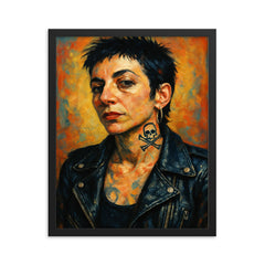 Kathy Acker framed print on a plain backdrop in size 16"x20".
