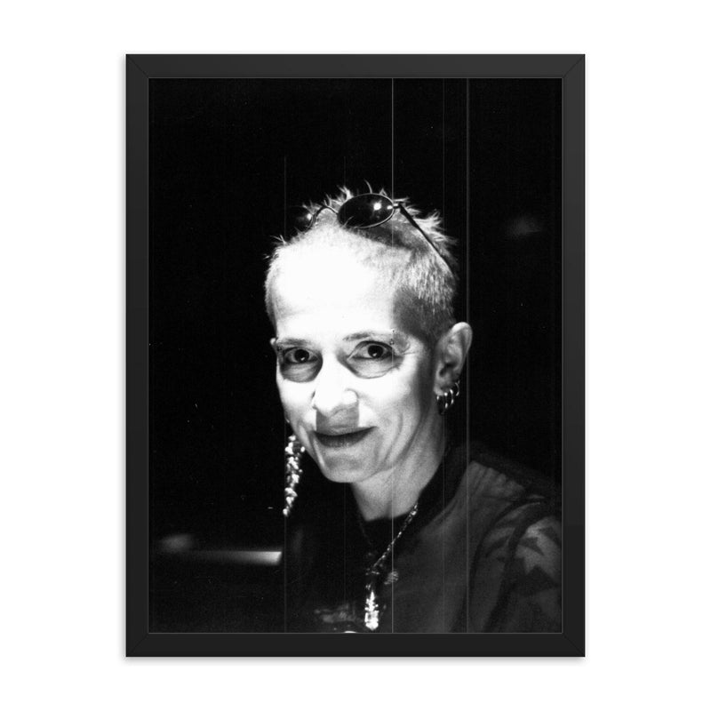 Kathy Acker framed print on a plain backdrop in size 18