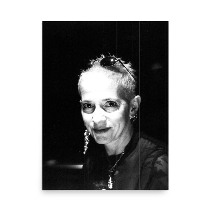 Kathy Acker poster on a plain backdrop in size 18