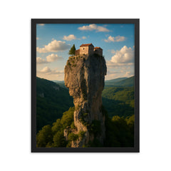 Katskhi Pillar Monolith Georgia framed print on a plain backdrop in size 16"x20".