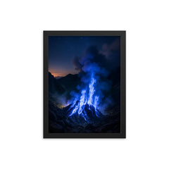 Kawah Ijen Blue Fire Indonesia framed print on a plain backdrop in size 12"x16".
