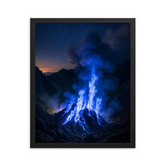 Kawah Ijen Blue Fire Indonesia framed print on a plain backdrop in size 16"x20".