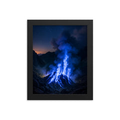 Kawah Ijen Blue Fire Indonesia framed print on a plain backdrop in size 8"x10".