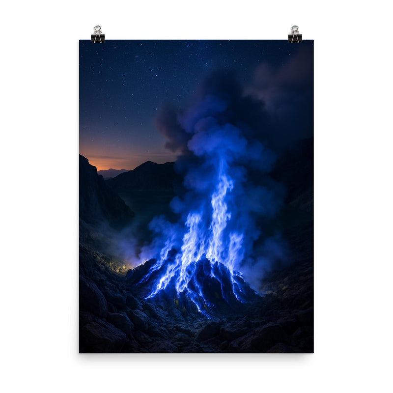Kawah Ijen Blue Fire Indonesia poster on a plain backdrop in size 8