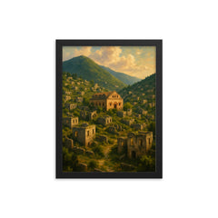 Kayaköy Ghost Village Turkey framed print on a plain backdrop in size 12"x16".