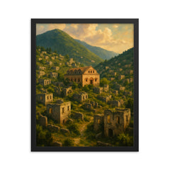 Kayaköy Ghost Village Turkey framed print on a plain backdrop in size 16"x20".