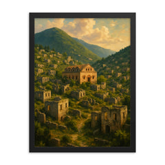 Kayaköy Ghost Village Turkey framed print on a plain backdrop in size 18"x24".