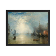 Keelmen Heaving in Coals by Moonlight by Joseph Mallord William Turner, 1835 framed print on a plain backdrop in size 16"x20".