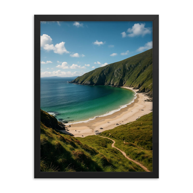Keem Bay Achill Island Ireland framed print on a plain backdrop in size 18