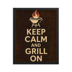 Keep calm and grill on framed print on a plain backdrop in size 16"x20".