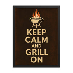 Keep calm and grill on framed print on a plain backdrop in size 18"x24".