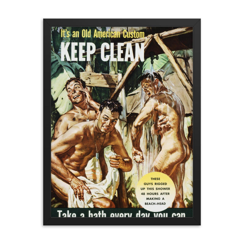 Keep Clean, USA, 1944 framed print on a plain backdrop in size 18